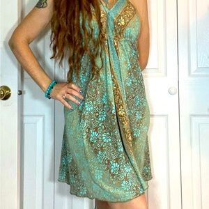 Grecian Spaghetti Strap Silk Dress